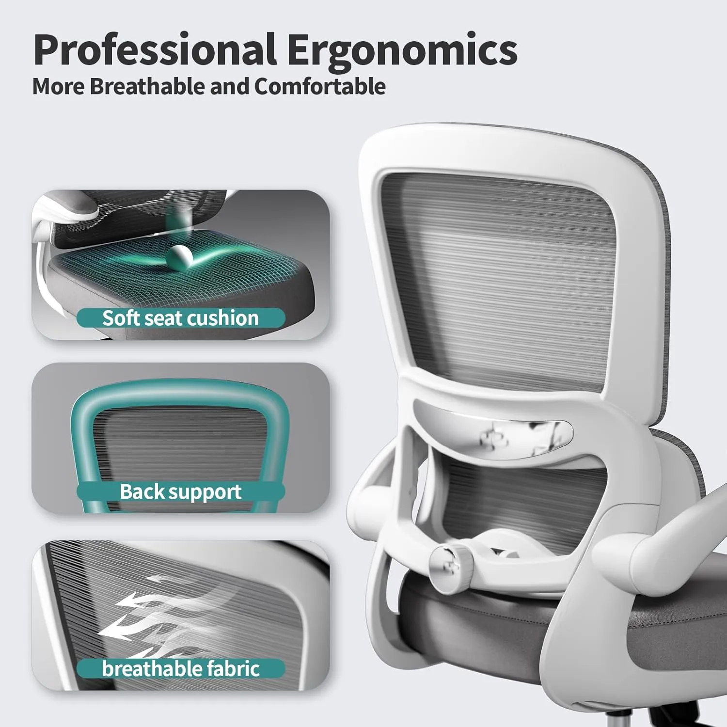 Office Chair - Ergonomic Desk Chair with Adjustable Lumbar Support, Mesh Computer Chair, Executive Chairs for Home Office Comfortable Lumbar Support (White)