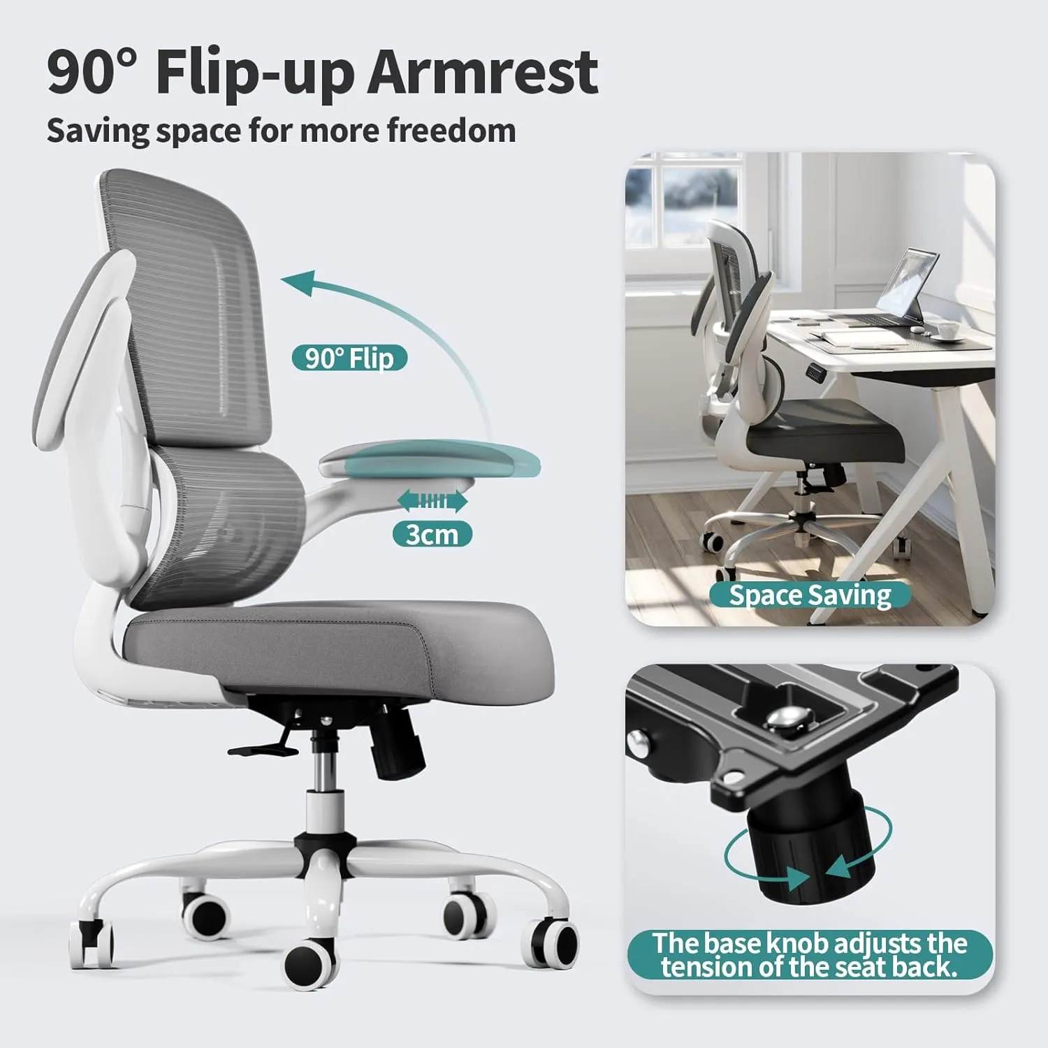 Office Chair - Ergonomic Desk Chair with Adjustable Lumbar Support, Mesh Computer Chair, Executive Chairs for Home Office Comfortable Lumbar Support (White)