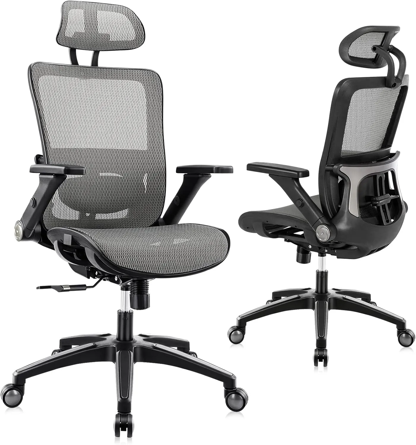 Office Chair Ergonomic Mesh Chair High Back Computer Desk Chair with 3D Armrest Adjustable Lumbar Support and Headrest Receling Chair, Grey