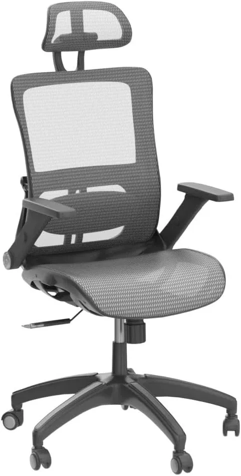 Office Chair Ergonomic Mesh Chair High Back Computer Desk Chair with 3D Armrest Adjustable Lumbar Support and Headrest Receling Chair, Grey