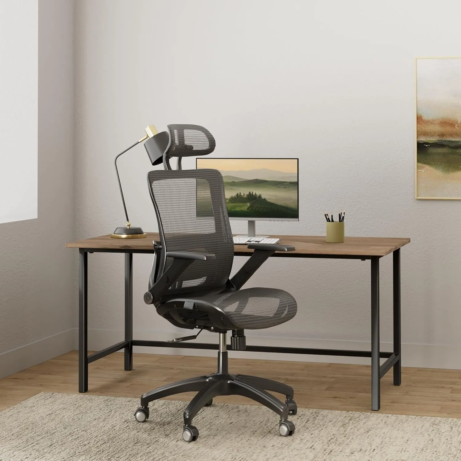 Office Chair Ergonomic Mesh Chair High Back Computer Desk Chair with 3D Armrest Adjustable Lumbar Support and Headrest Receling Chair, Grey
