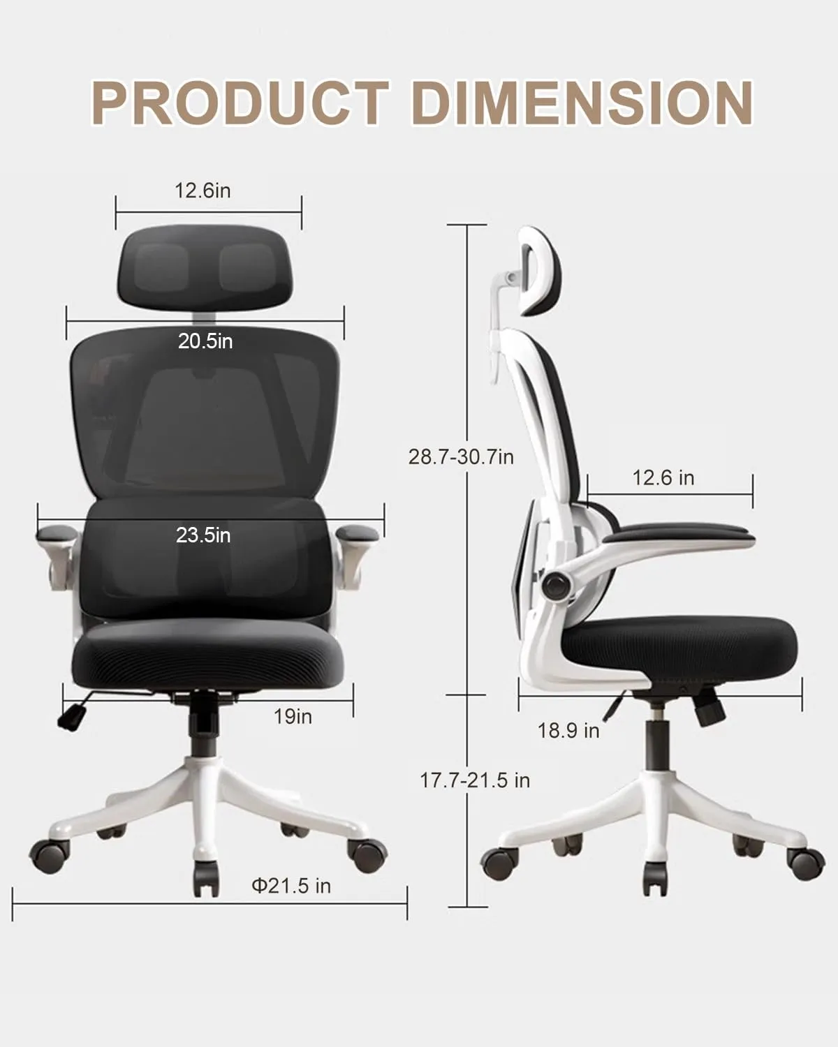 Office Chair High Back Ergonomic Computer Office Chair with Lumbar Support Adjustable Headrest 3D Armrest and Lumbar Support for Swivel Mesh Chair for Work, Study, Gaming Black White Chair