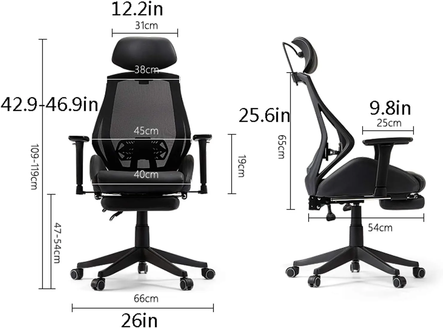 Office Chairs Ergonomic Office Chair, PU Leather Swivel Desk Chair, Breathable Mesh Back, Adjustable Height High-Back Reclining Chair with Armrest and Footrest Computer Chair