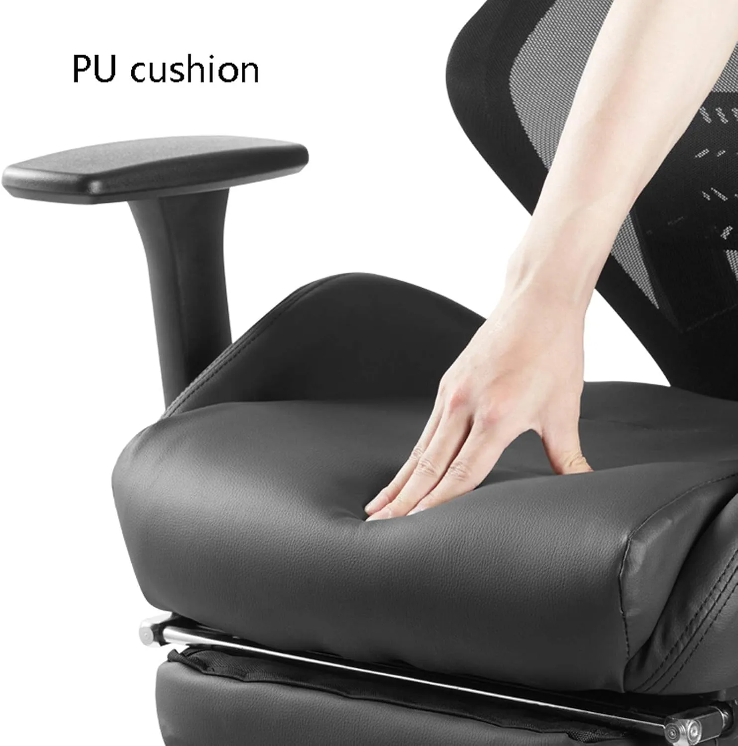 Office Chairs Ergonomic Office Chair, PU Leather Swivel Desk Chair, Breathable Mesh Back, Adjustable Height High-Back Reclining Chair with Armrest and Footrest Computer Chair