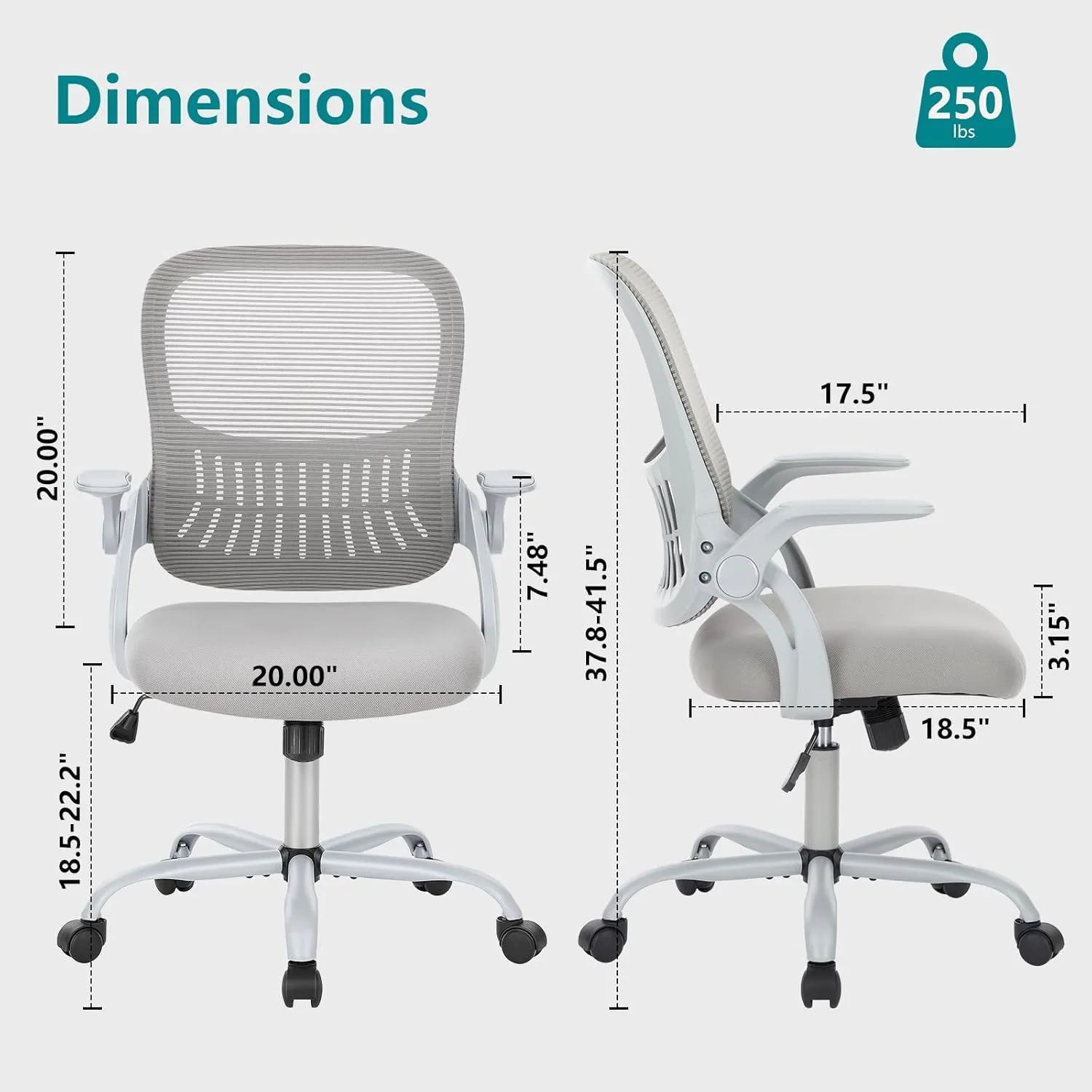 Office Computer Desk Chair, Ergonomic Mid-Back Mesh Rolling Work Swivel Task Chairs with Wheels, Comfortable Lumbar Support, Comfy Flip-up Arms for Home, Bedroom, Study, Student