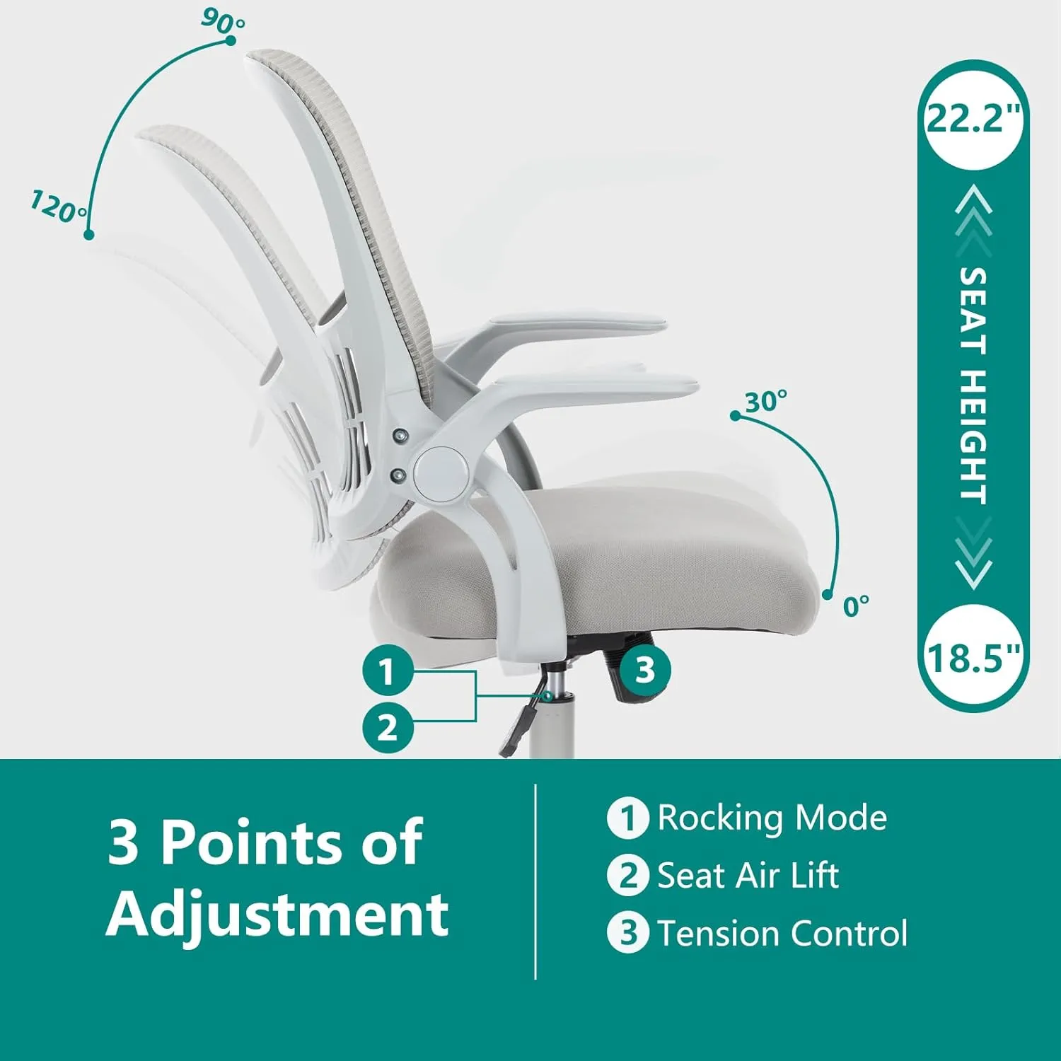 Office Computer Desk Chair, Ergonomic Mid-Back Mesh Rolling Work Swivel Task Chairs with Wheels, Comfortable Lumbar Support, Comfy Flip-up Arms for Home, Bedroom, Study, Student
