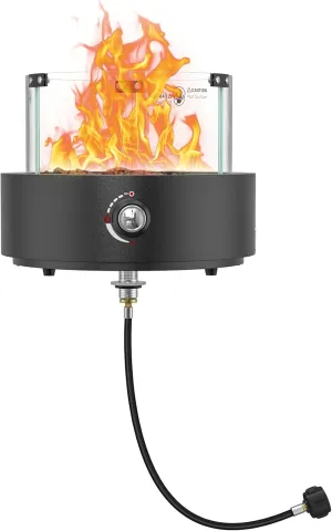 ONLYFIRE OUTDOOR LIVING Smokeless Gas Fire Pit Bottom-Mounted for Table with Umbrella Hole, Portable Tabletop Fireplace w/Wind Guard, Propane Firepit for Patio Camping RV Tailgating, Round FP039