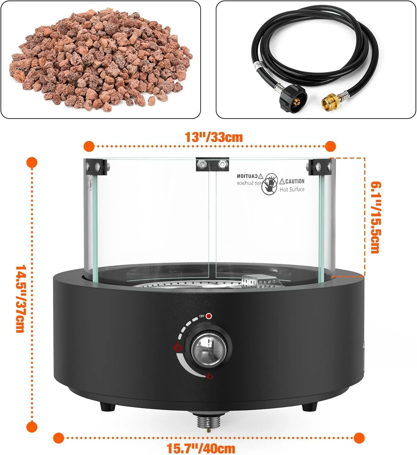 ONLYFIRE OUTDOOR LIVING Smokeless Gas Fire Pit Bottom-Mounted for Table with Umbrella Hole, Portable Tabletop Fireplace w/Wind Guard, Propane Firepit for Patio Camping RV Tailgating, Round FP039