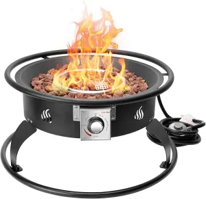 ONLYFIRE Outdoor Smokeless Fire Pit 22”, Portable Fireplace with 12Ft Hose & Lava Rocks, 55000BTU Propane Gas Fire Pit for Patio & Backyard Bonfire Camping, FP001