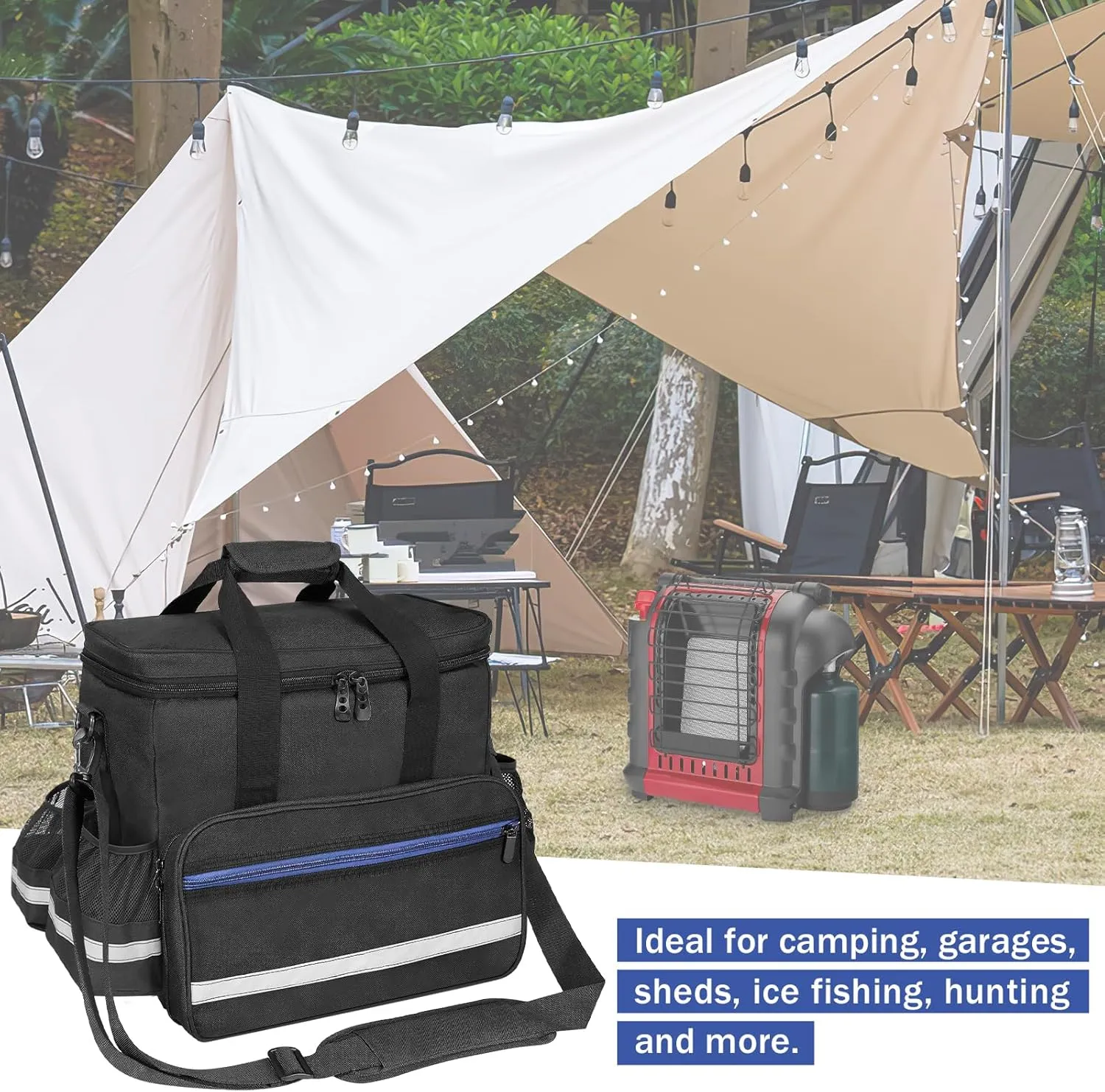 ORKELS Propane Heater Carry Bag Compatible with Mr. Heater MH18B & Big Buddy, Portable Heater Carrying Case with Multiple Pockets and Anti-slip Bottom for Camping, RV Travel, Ice Fishing, Bag Only