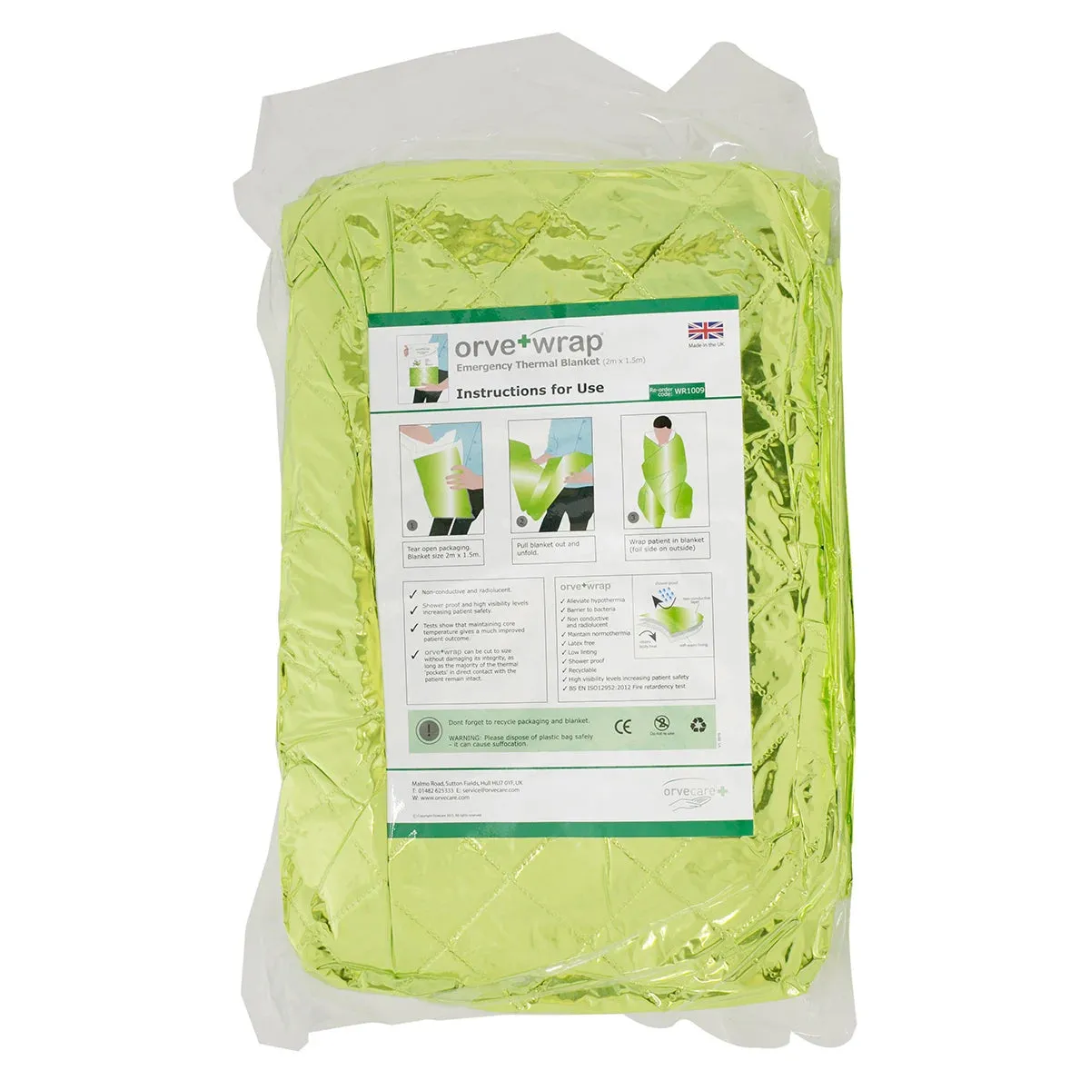 Orve   Wrap Thermal Warming Blanket - Green - 1.5m x 2m
