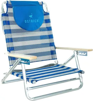 Ostrich South Beach Sand Chair, Beach Reclining Lawn Chair w/Carry Strap, Outdoor Furniture for Pool, Camping, or Backyard, Blue Stripe