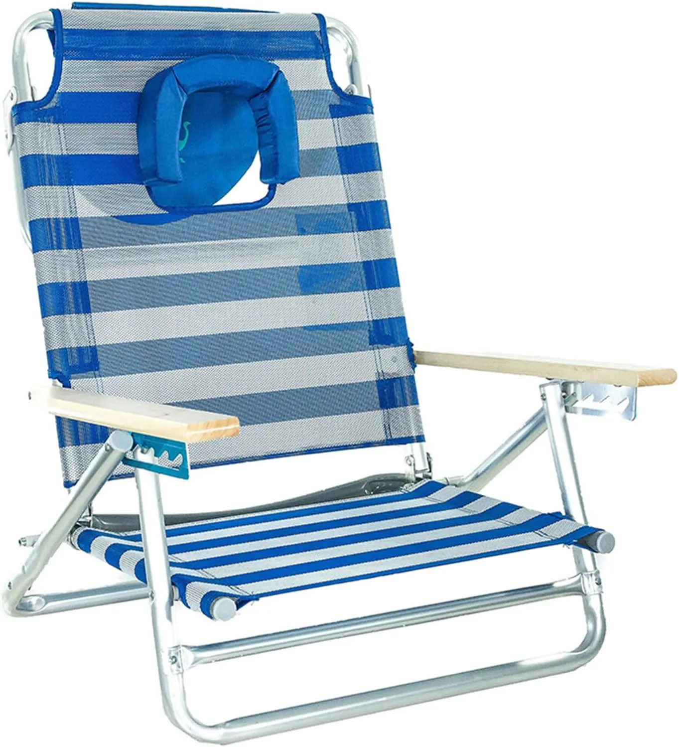 Ostrich South Beach Sand Chair, Beach Reclining Lawn Chair w/Carry Strap, Outdoor Furniture for Pool, Camping, or Backyard, Blue Stripe