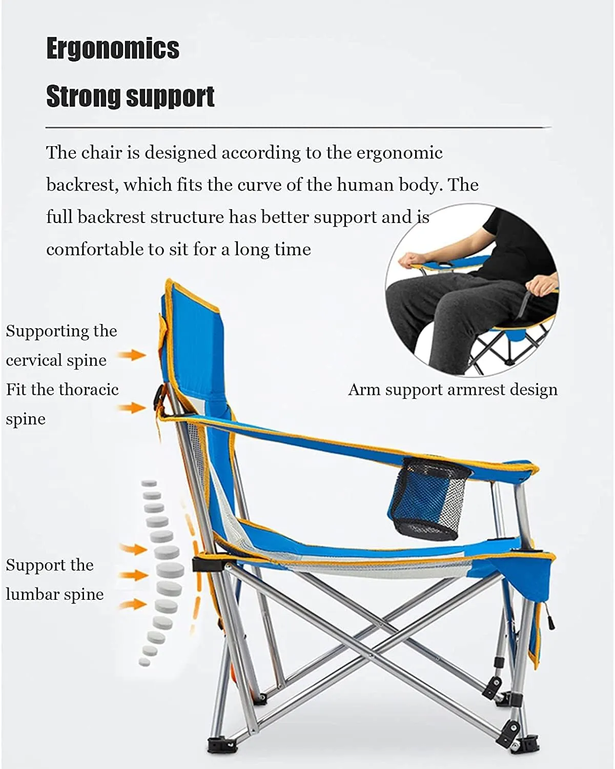 Outdoor Camp Chairs, Outdoor Armchair Beach Deck Chairs Portable Leisure Seat Stool with Breathable Mesh, Comes with Storage Bag Lawn Chairs Adults