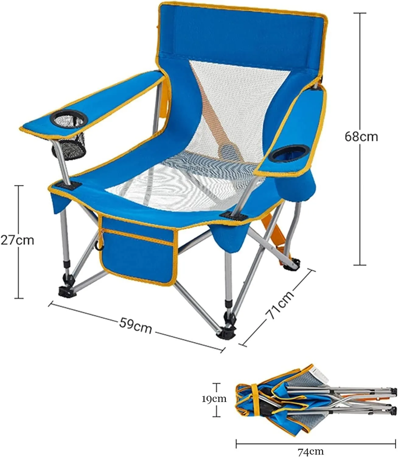 Outdoor Camp Chairs, Outdoor Armchair Beach Deck Chairs Portable Leisure Seat Stool with Breathable Mesh, Comes with Storage Bag Lawn Chairs Adults