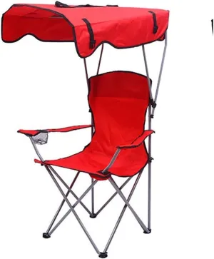 Outdoor Chair Folding Camping Chair Camping Chair with Shade Canopy Chair, Folding Recliner, Adjustable Outdoor Beach Lightweight Sunshade Folding Chairs Camping Chair Foldable Chair (Color : Red, S