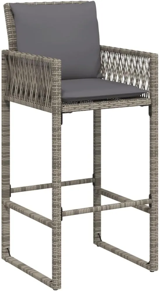 Outdoor Dining Chairs Beach Chair Camping Chairs Kitchen Chairs - Patio Bar Stools with Cushions 2 pcs Gray Poly Rattan for Terrace Garden Outside Campsites