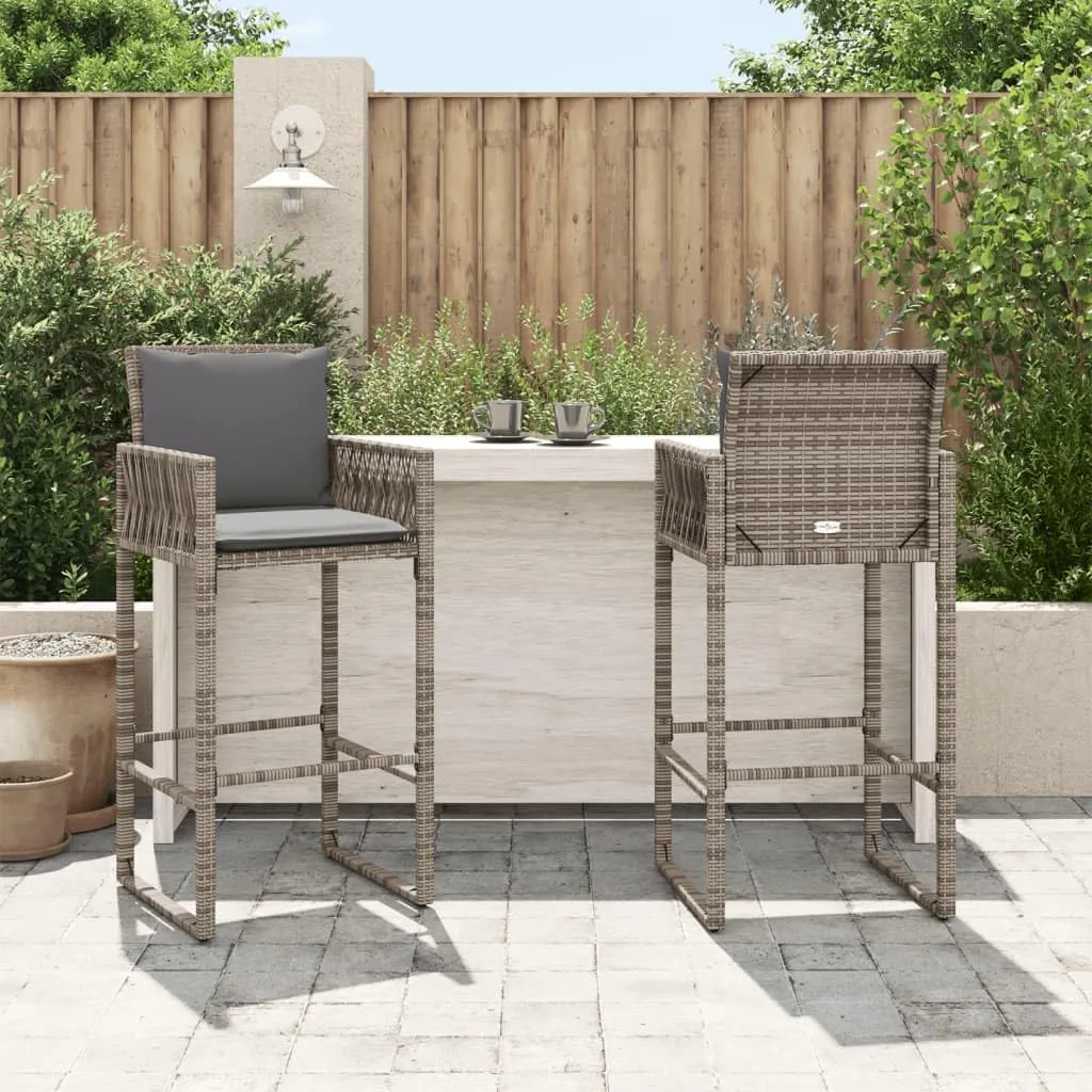 Outdoor Dining Chairs Beach Chair Camping Chairs Kitchen Chairs - Patio Bar Stools with Cushions 2 pcs Gray Poly Rattan for Terrace Garden Outside Campsites