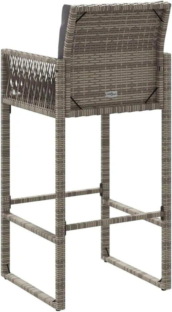 Outdoor Dining Chairs Beach Chair Camping Chairs Kitchen Chairs - Patio Bar Stools with Cushions 2 pcs Gray Poly Rattan for Terrace Garden Outside Campsites