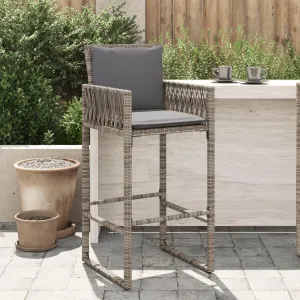 Outdoor Dining Chairs Beach Chair Camping Chairs Kitchen Chairs - Patio Bar Stools with Cushions 2 pcs Gray Poly Rattan for Terrace Garden Outside Campsites