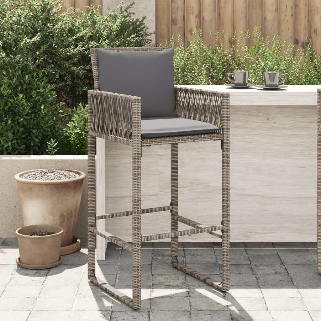 Outdoor Dining Chairs Beach Chair Camping Chairs Kitchen Chairs - Patio Bar Stools with Cushions 2 pcs Gray Poly Rattan for Terrace Garden Outside Campsites