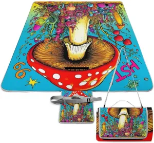 Outdoor Foldable Mat with Strap, Waterproof Trippy Mushroom Magic Art Blanket for Beach Camping Park Travel Grass Accessories