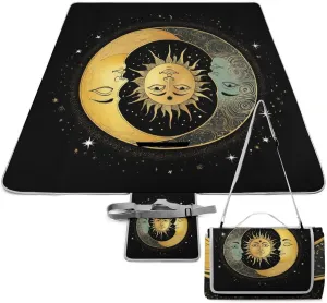 Outdoor Foldable Sun Crescent Moon Stars Astrology Tarot Cards Mat for Women Men Unisex, Waterproof Sand Beach Blanket for Camping Picnic Travel Park