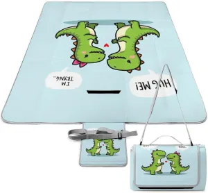 Outdoor Foldable Waterproof Mat for Unisex, Portable Cute Dinosaurs Hug Me, I'm Trying Picnic Blanket, Soft Blankets for Park Travel Grass Beach Camping