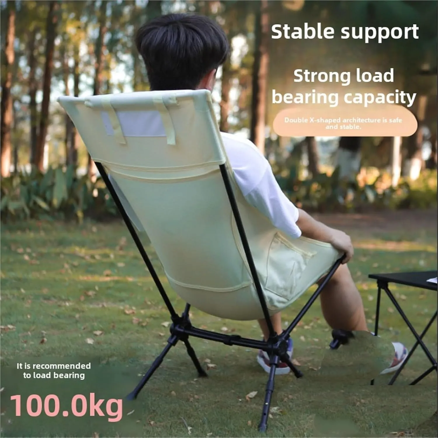 Outdoor Folding Chair Alloy Ultra-Light Portable Fishing Director Chair Beach Chair Camping High Back Chair(Black)