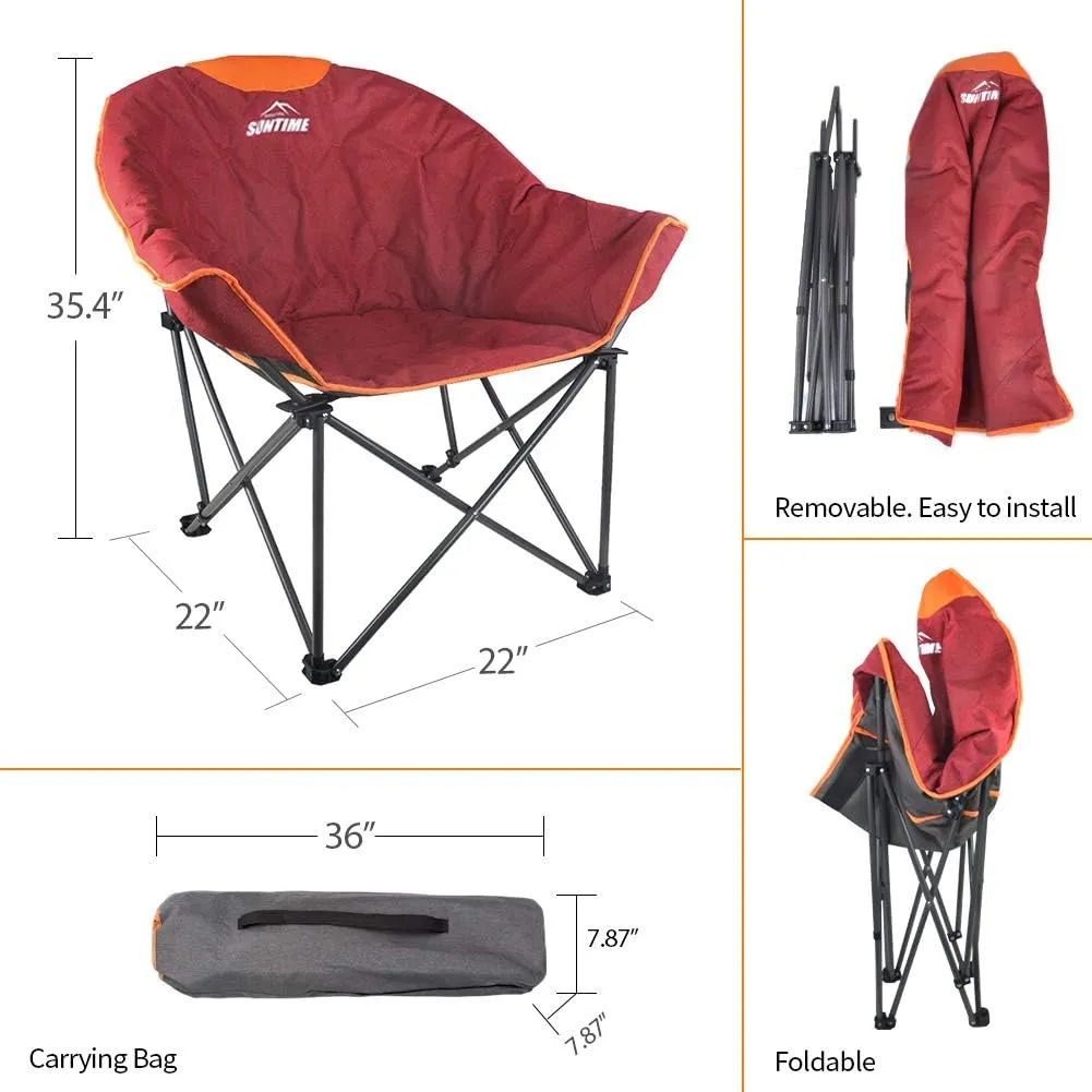 OUTDOOR LIVING SUNTIME Sofa Chair, Oversize Padded Moon Leisure Portable Stable Comfortable Folding Chair for Camping, Hiking, Carry Bag