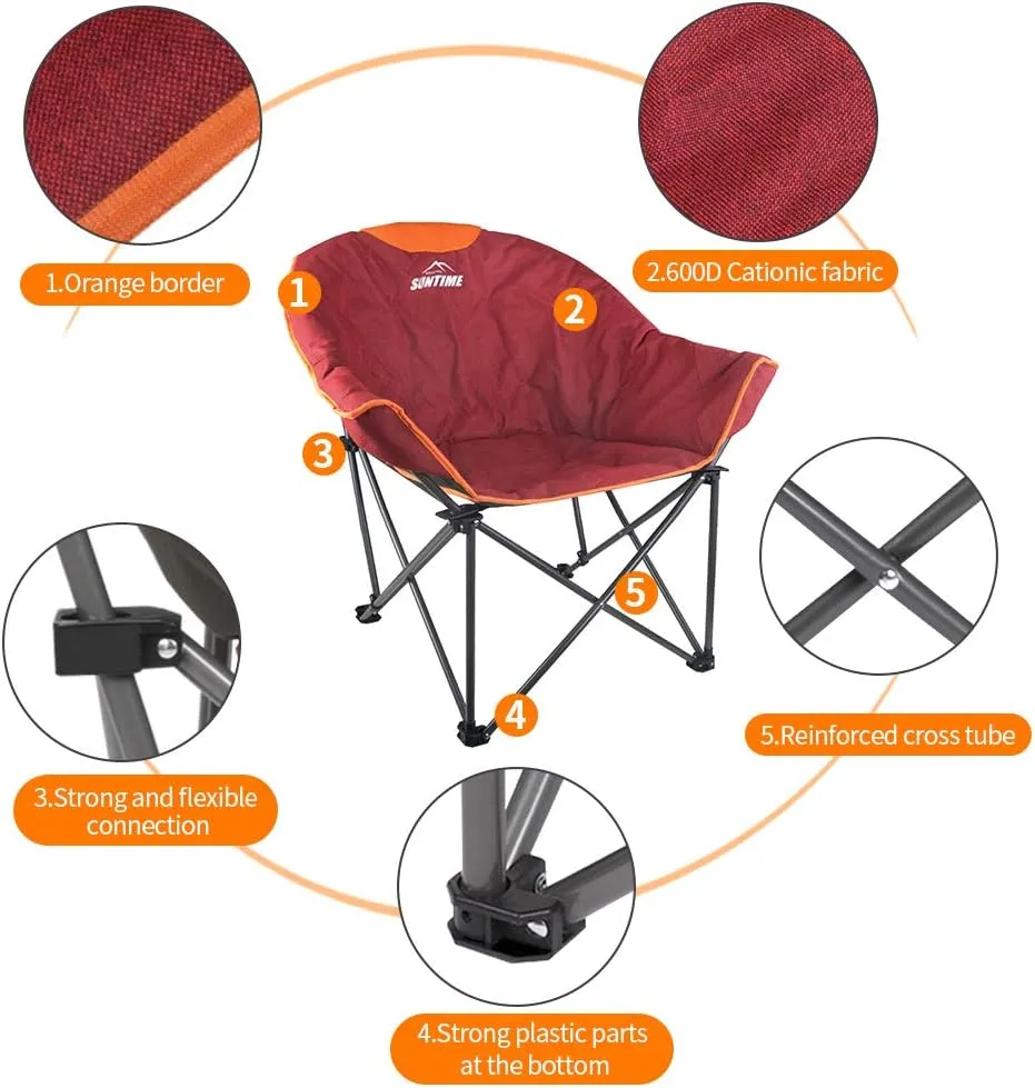 OUTDOOR LIVING SUNTIME Sofa Chair, Oversize Padded Moon Leisure Portable Stable Comfortable Folding Chair for Camping, Hiking, Carry Bag