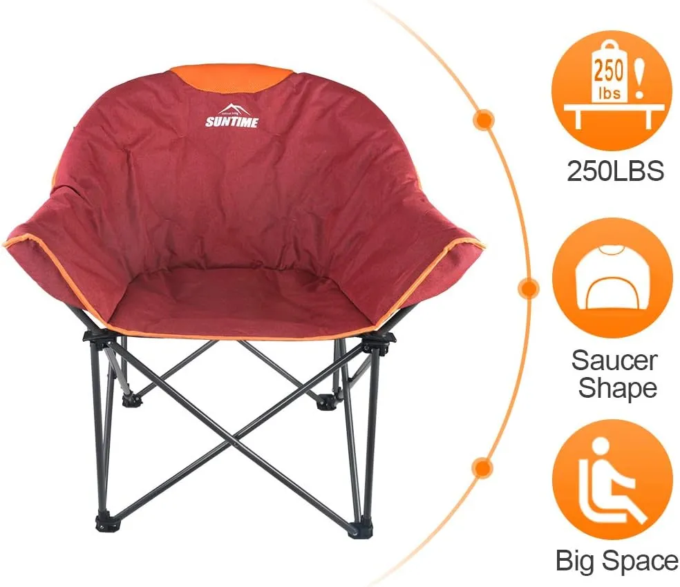OUTDOOR LIVING SUNTIME Sofa Chair, Oversize Padded Moon Leisure Portable Stable Comfortable Folding Chair for Camping, Hiking, Carry Bag