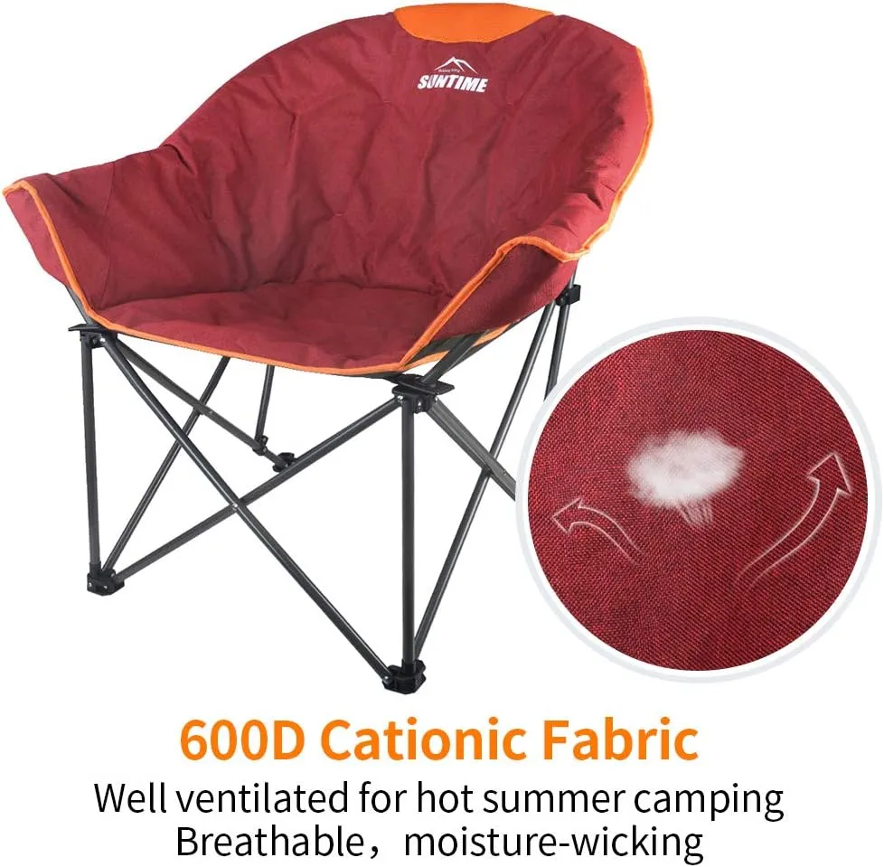 OUTDOOR LIVING SUNTIME Sofa Chair, Oversize Padded Moon Leisure Portable Stable Comfortable Folding Chair for Camping, Hiking, Carry Bag