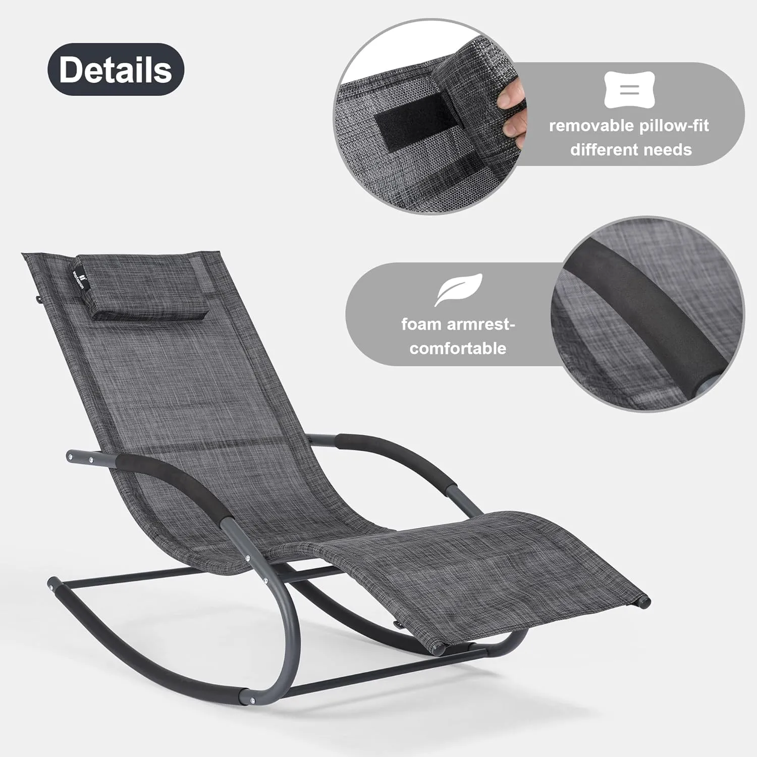 Outdoor Lounge Chair, Chaise Lounge for Patio & Lawn, Pool Lounge Chairs with Removable Pillow, Dark Grey