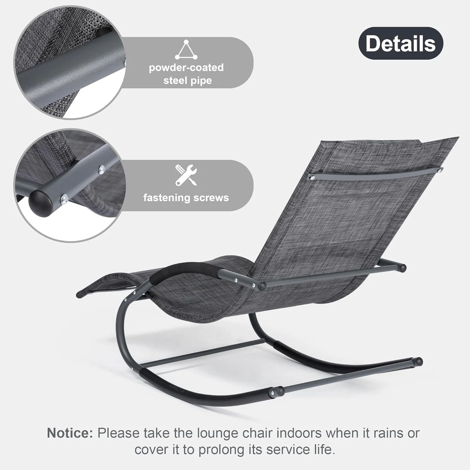 Outdoor Lounge Chair, Chaise Lounge for Patio & Lawn, Pool Lounge Chairs with Removable Pillow, Dark Grey