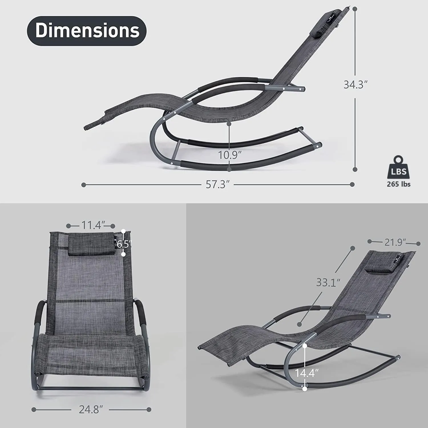 Outdoor Lounge Chair, Chaise Lounge for Patio & Lawn, Pool Lounge Chairs with Removable Pillow, Dark Grey