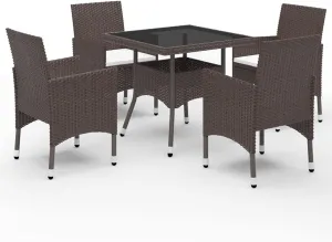 Outdoor Patio Furniture,5 Piece Patio Dining Set Brown Poly Rattan and GlassDesigned for Camping, Resting, Outdoors.