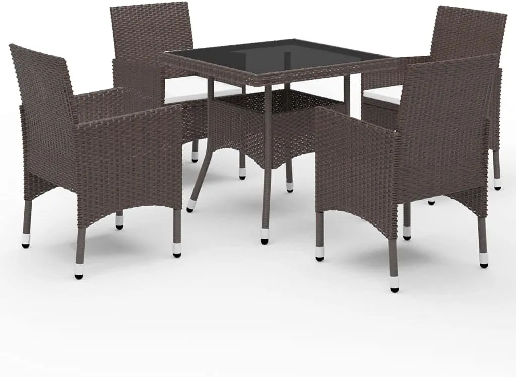 Outdoor Patio Furniture,5 Piece Patio Dining Set Brown Poly Rattan and GlassDesigned for Camping, Resting, Outdoors.