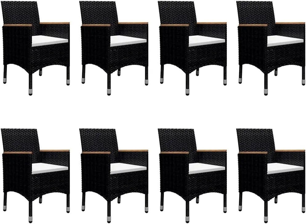 Outdoor Patio Furniture,9 Piece Patio Dining Set Poly Rattan and Acacia Wood BlackDesigned for Camping, Resting, Outdoors.