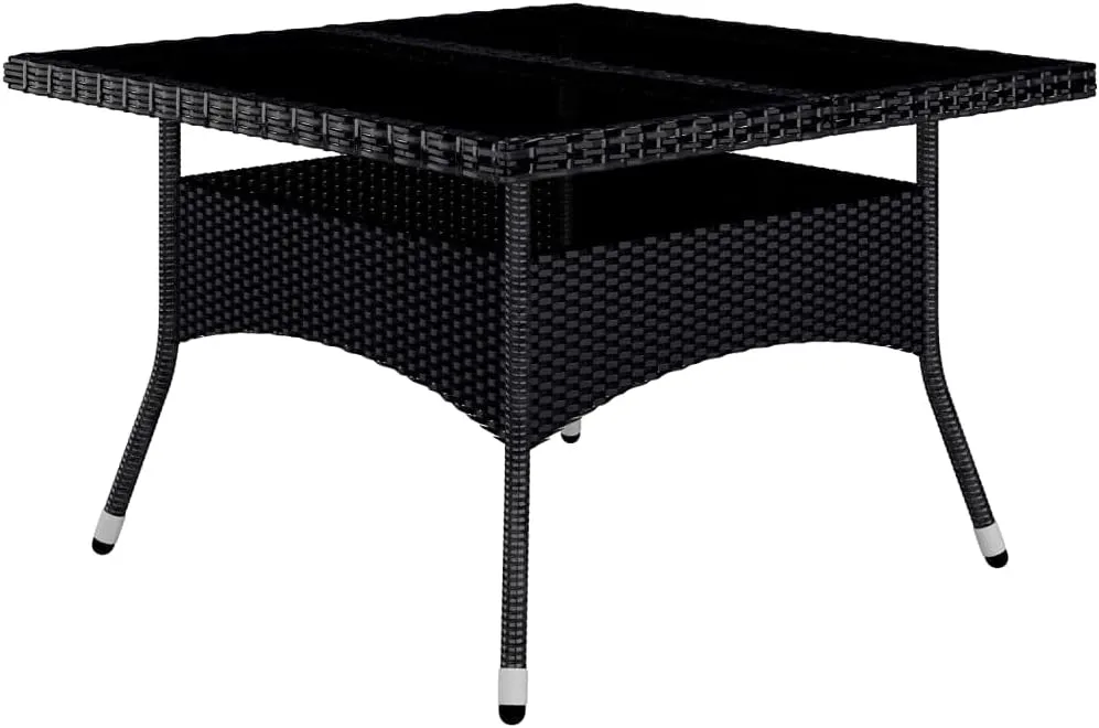 Outdoor Patio Furniture,9 Piece Patio Dining Set Poly Rattan and Acacia Wood BlackDesigned for Camping, Resting, Outdoors.