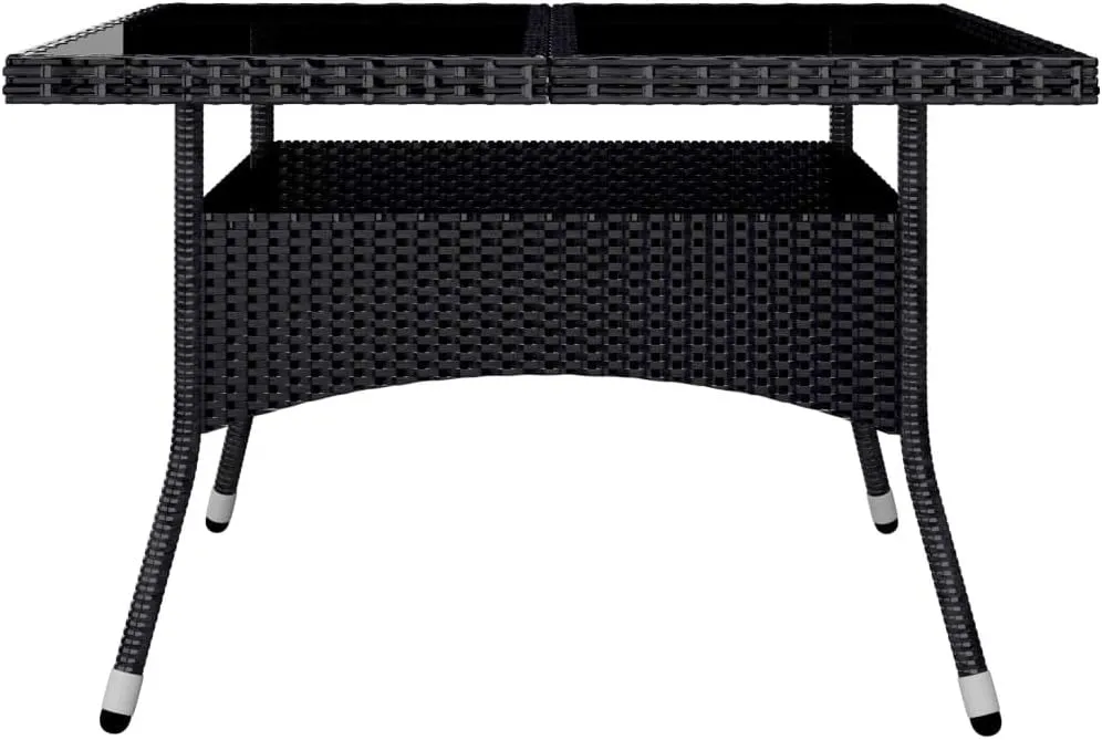 Outdoor Patio Furniture,9 Piece Patio Dining Set Poly Rattan and Acacia Wood BlackDesigned for Camping, Resting, Outdoors.