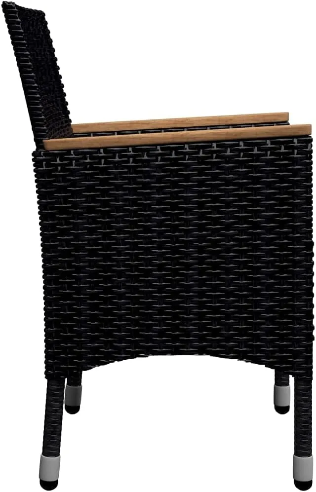 Outdoor Patio Furniture,9 Piece Patio Dining Set Poly Rattan and Acacia Wood BlackDesigned for Camping, Resting, Outdoors.