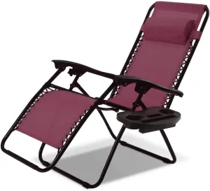Outdoor Zero Gravity Lounge Chair with Pillow & Utility Tray, Folding Patio Lawn Beach Recliner(Wine)