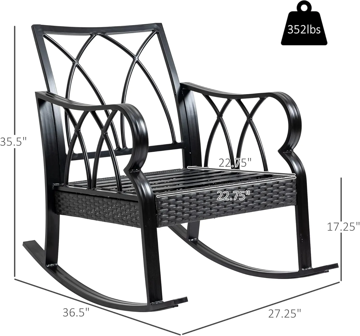 Outsunny Outdoor Wicker Rocking Chair with Padded Cushions, Aluminum Furniture Rattan Porch Rocker Chair w/Armrest for Garden, Patio, and Backyard, Blue