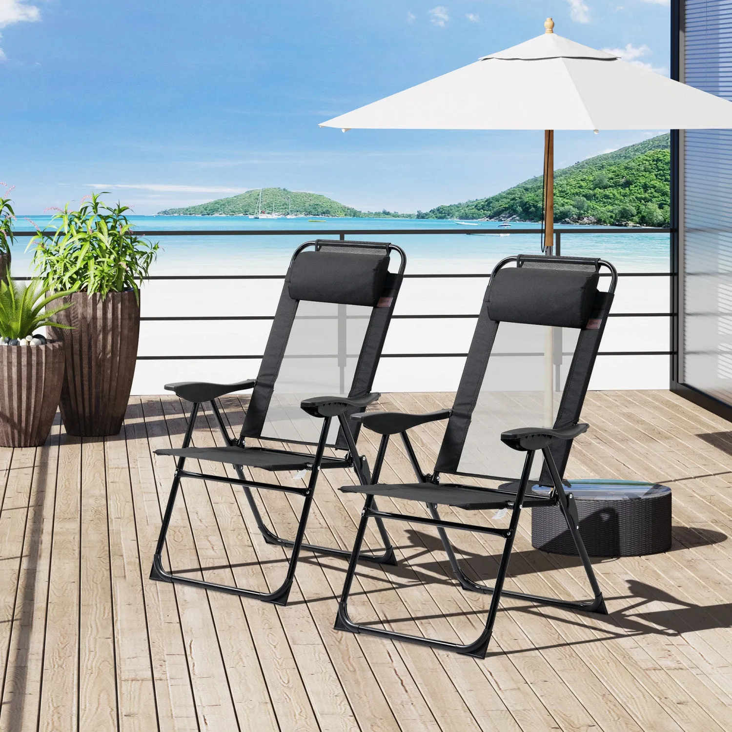 Outsunny Set Of 4 Portable Folding Recliner, Black