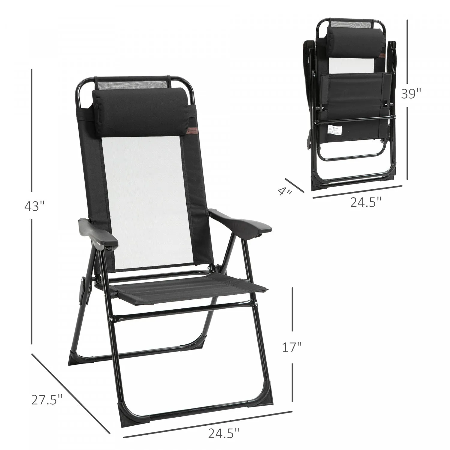 Outsunny Set Of 4 Portable Folding Recliner, Black