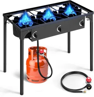 Outvita 225,000 BTU Portable Gas Camping Stove, Outdoor Propane Burner with 20psi Regulator, High Pressure Single Cooker Camp Cooking Home Brewing and Frying