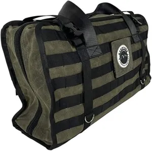 Overland Vehicle Systems Large Recovery Bag with Handle & Straps - #16 Waxed Canvas Storage - Infused with Paraffin Wax Waterproofing - Two Heavy Duty Alligator buckles and Industrial Nylon Handle