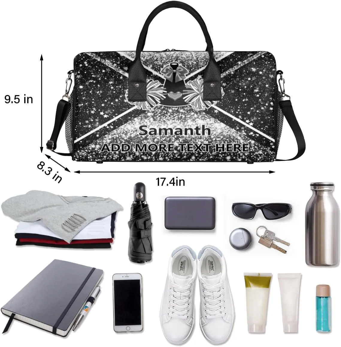 Overnight Shoulder Bag for Women Men Personalized Foldable Cheer Travel Workout Bag Carry on Weekender Bag for Sports Camping Gym
