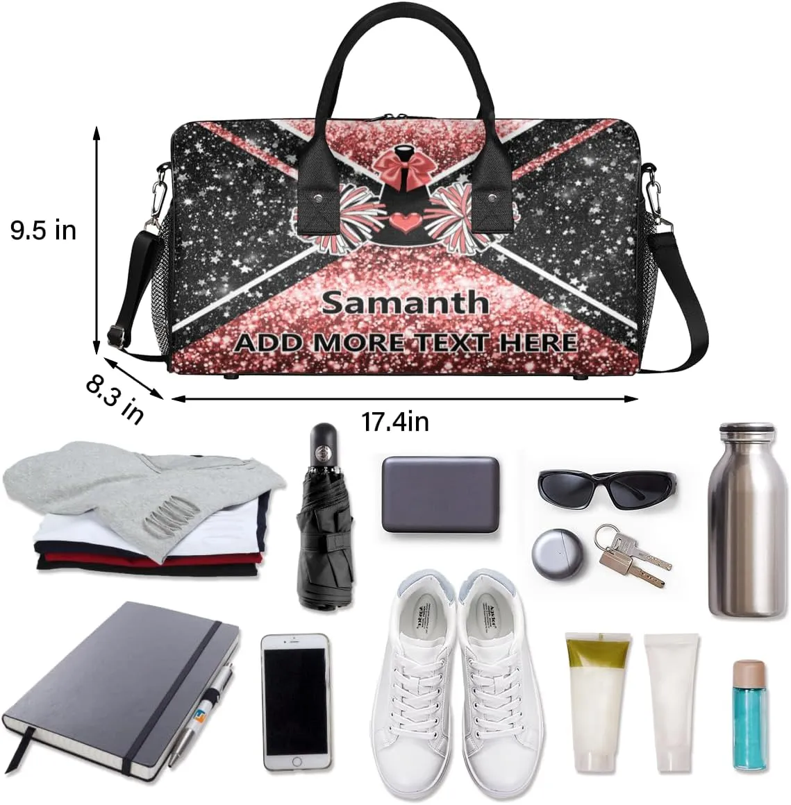 Overnight Shoulder Bag for Women Men Personalized Foldable Cheer Travel Workout Bag Carry on Weekender Bag for Sports Camping Gym